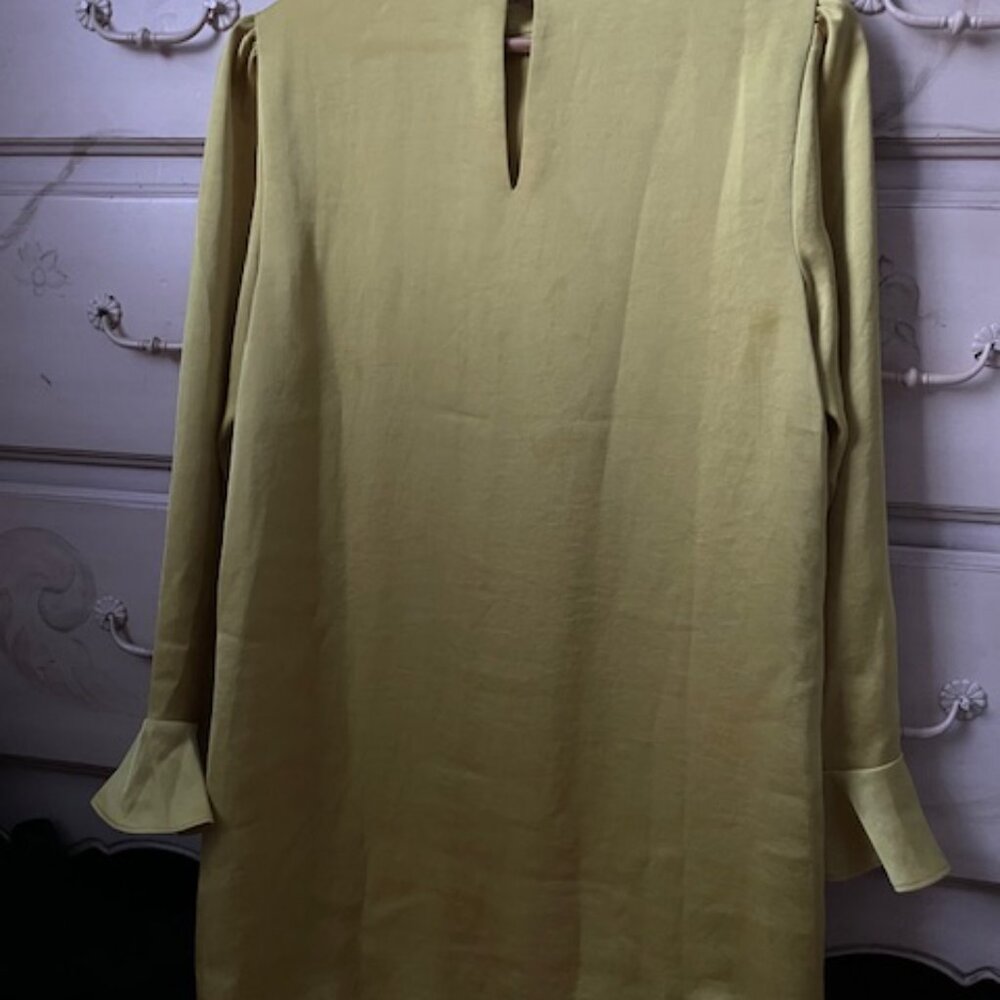Ann Taylor chartreuse satin dress with ruffle sleeves - Picture 2 of 5